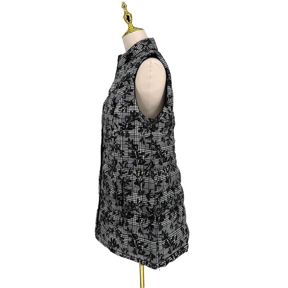 NWT J. Jill Down Puffer Vest Size SMALL Black Floral Houndstooth 2-Way Zip $149 - Picture 6 of 12